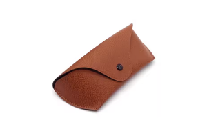 Vegan Leather Button Sunglasses Case - Tan