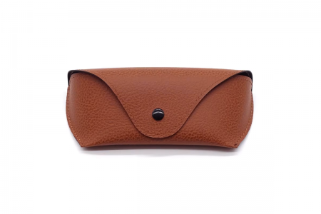 Vegan Leather Button Sunglasses Case - Tan