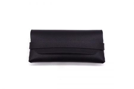 Vegan Leather Glasses Case with Strap - Black