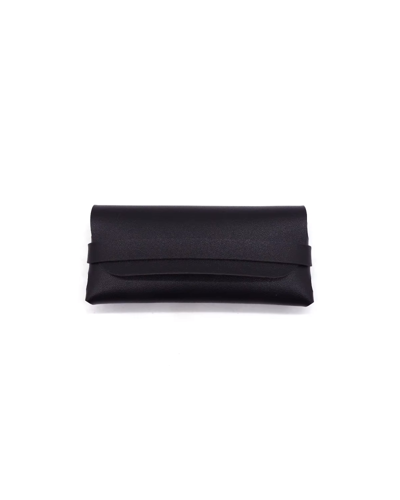 Vegan Leather Glasses Case with Strap - Black