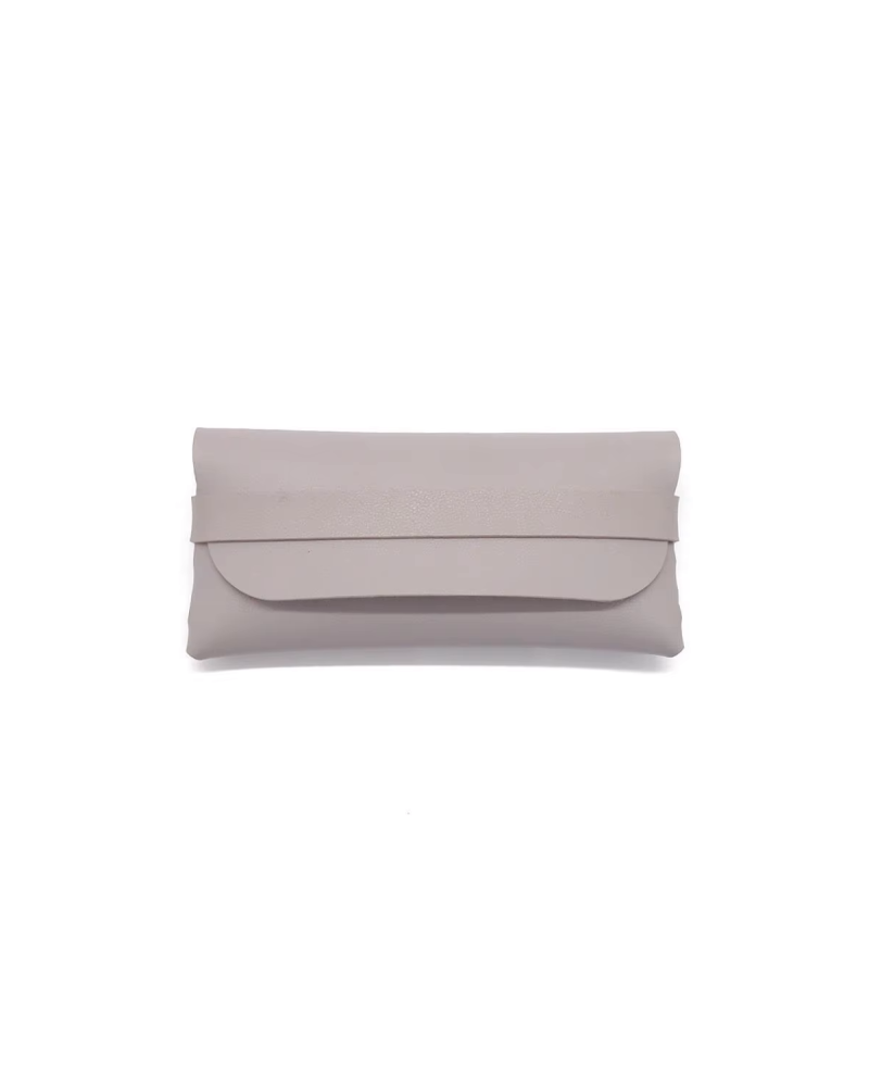 Vegan Leather Glasses Case with Strap - Light Grey