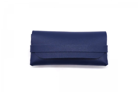 Vegan Leather Glasses Case with Strap - Blue