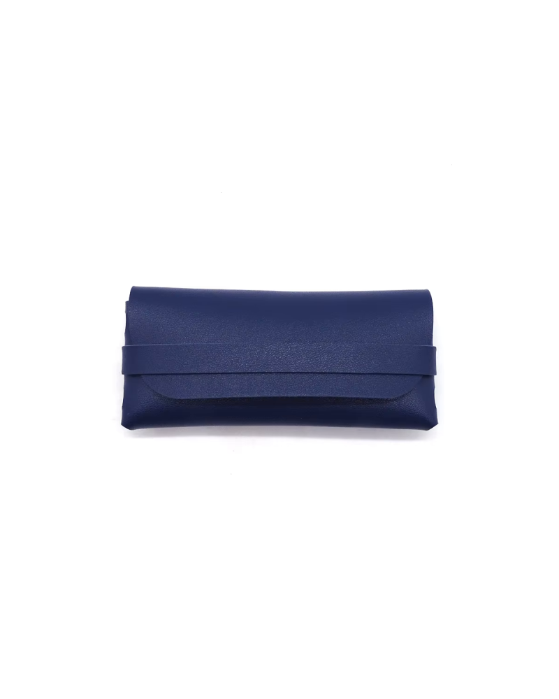 Vegan Leather Glasses Case with Strap - Blue