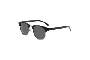 recycled retro polarised sunglasses half rim black silver