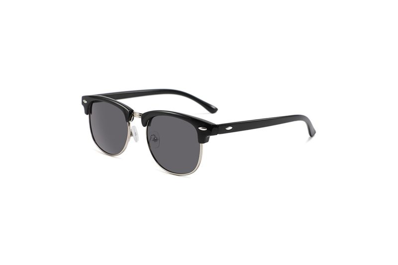 images recycled retro polarised sunglasses half rim black silver