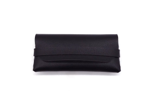 Vegan Leather Glasses Case with Strap - Black