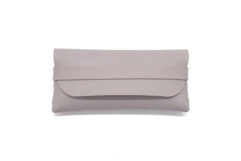 Vegan Leather Glasses Case with Strap - Light Grey