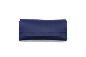 Vegan Leather Glasses Case with Strap - Blue
