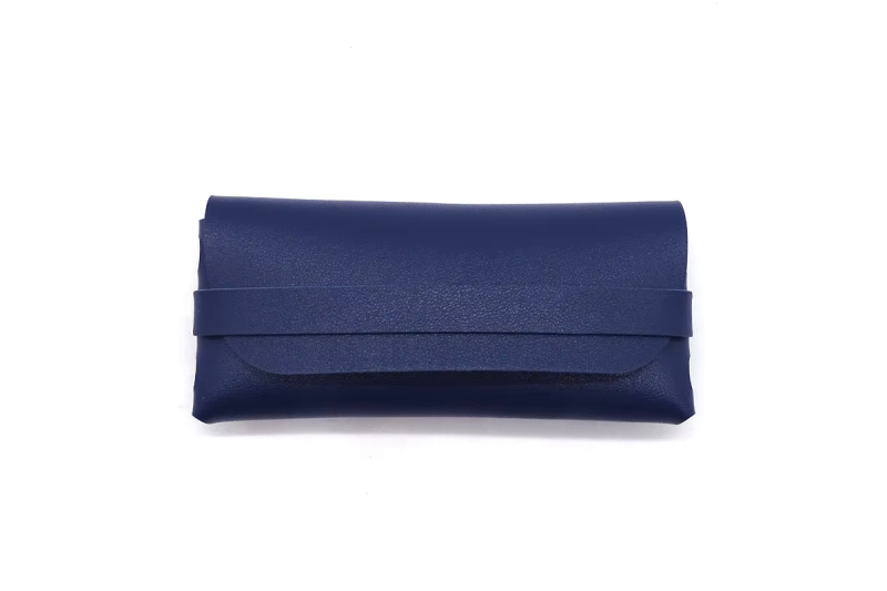 Vegan Leather Glasses Case with Strap - Blue