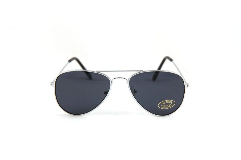 Kids Silver Pilot Aviator Sunglasses front