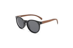 Skylar - Black Polarised Round Wood Sunglasses