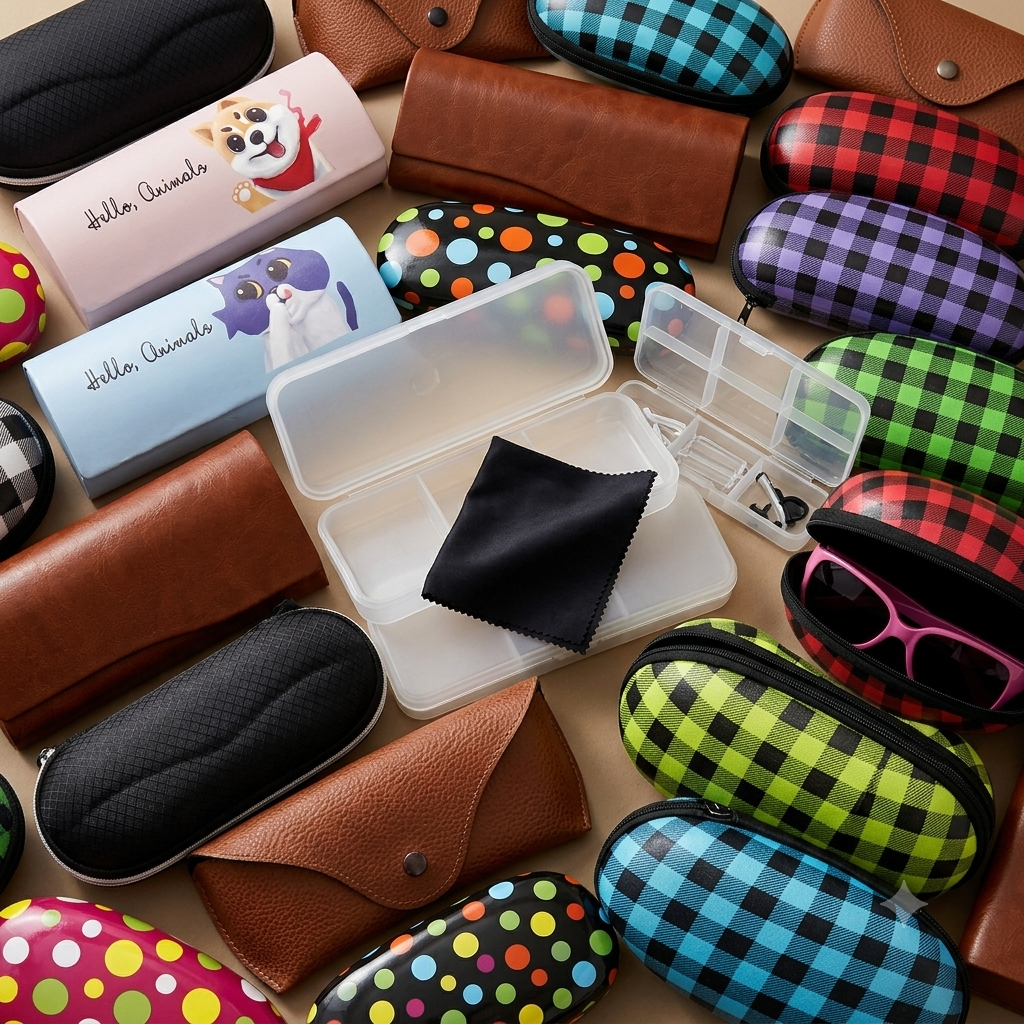 Sunglasses cases and case for clip-on sunglasses and regular sunglasses